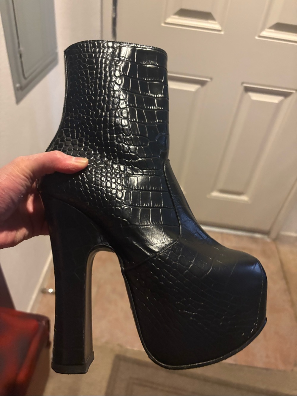 Vivienne Westwood Black Croc-Embossed Platform Booties Boots